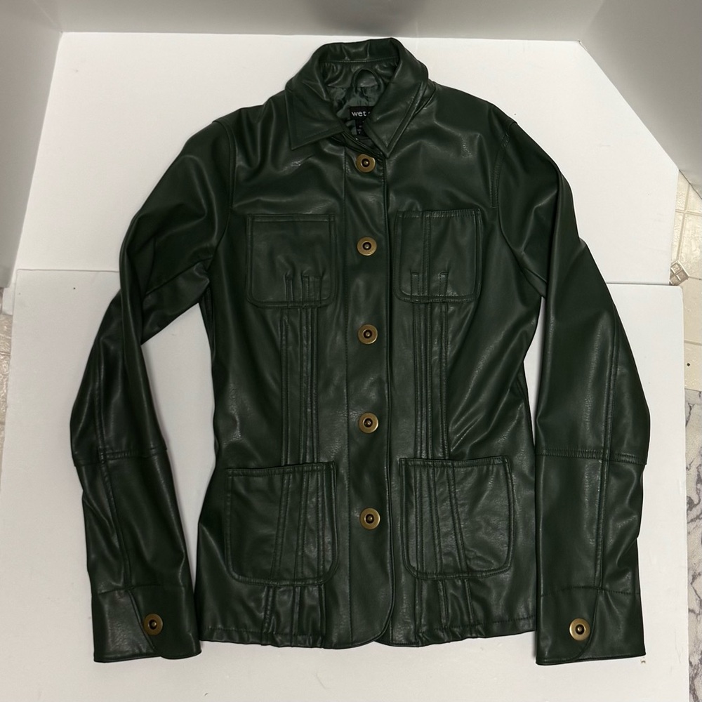 NWT Wet Seal Faux Leather Jacket- Green